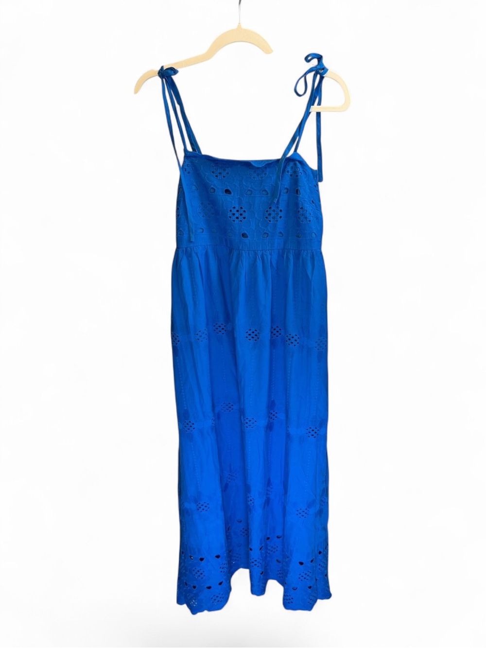 Royal Blue Eyelet Tie-Shoulder Maxi Dress